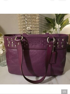 Coach Purple Leather Studded Tote Bag